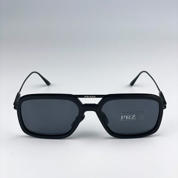 Prada PR57ZS 1BO5Z1 Sunglasses Matte Black Polarized Grey Pilot Metal Unisex - Picture 5 of 9